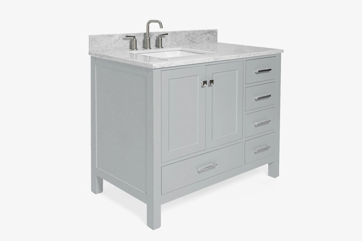 Ariel cambridge (43" & 42") left offset rectangle single sink vanity with marble (0.75", 1.5" & 2") in countertop