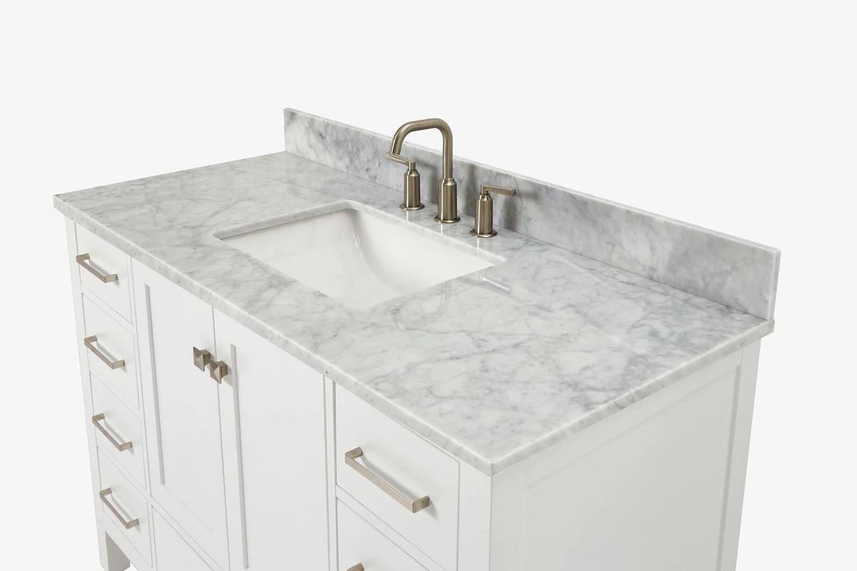 Ariel cambridge( 48"& 49") single rectangle sink  Bathroom vanity with carrara  marble (0.75 in, 1.5 in, 2 in) countertop