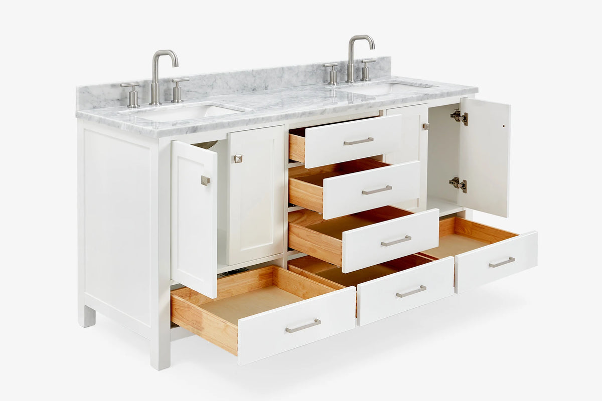 Ariel cambridge 66-67 inch double rectangle sink vanity with  marble countertop with (0.75,1.5)in edge