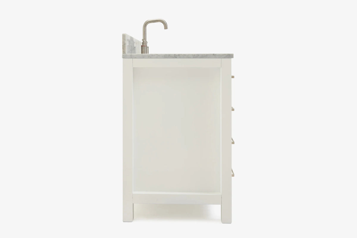 Ariel bristol 37 in. right offset single rectangle sink vanity with 0.75 in. carrara white marble countertop in white
