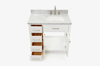 Ariel bristol 37 in. right offset single rectangle sink vanity with 0.75 in. carrara white marble countertop in white