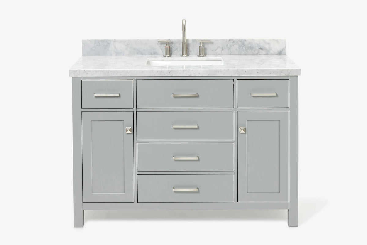 Ariel bristol 49 in. single rectangle sink vanity with 0.75 in. carrara white marble countertop in white