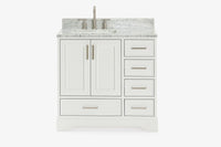 Ariel stafford 37 inch single left offset rectangle sink vanity with carrara white marble countertop w/0.75" edge in midnight blue