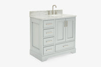 Skip to the beginning of the images gallery Ariel stafford 37 inch single right offset rectangle sink vanity with carrara white marble countertop w/0.75" edge in white