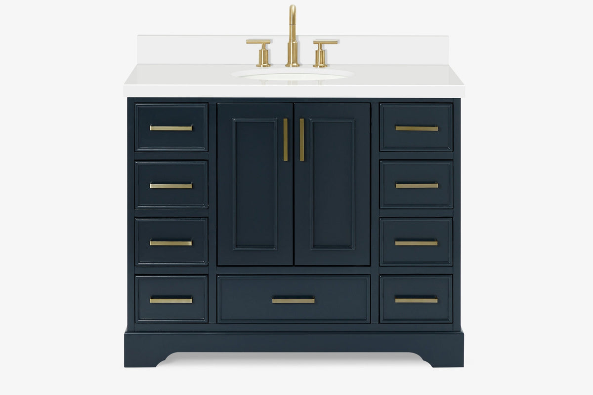 Skip to the beginning of the images gallery Ariel stafford 43 inch single oval sink vanity with carrara white marble countertop w/0.75" edge in white