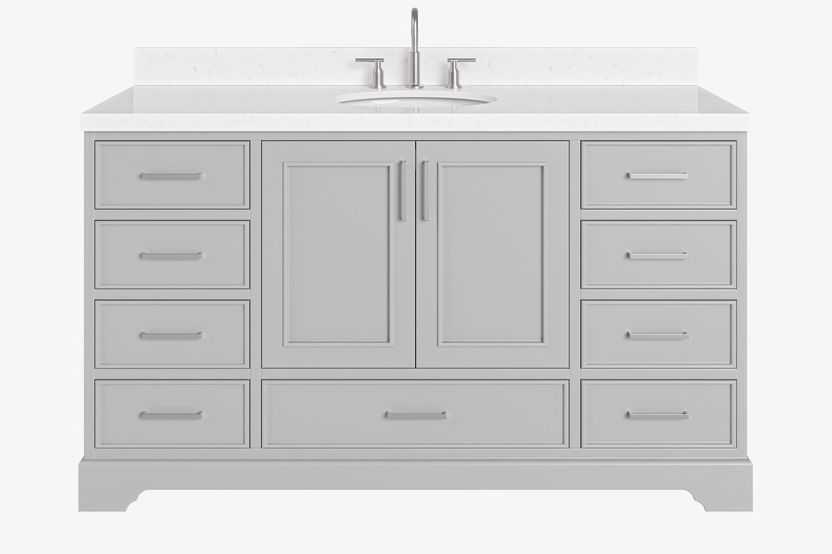 Ariel stafford 61 inch single oval sink vanity with carrara white marble countertop w/0.75" edge in midnight blue