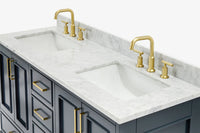 Ariel stafford 61 inch double rectangle sink vanity with carrara white marble countertop w/0.75" edge in white