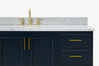 Ariel stafford 61 inch single oval sink vanity with carrara white marble countertop w/0.75" edge in midnight blue