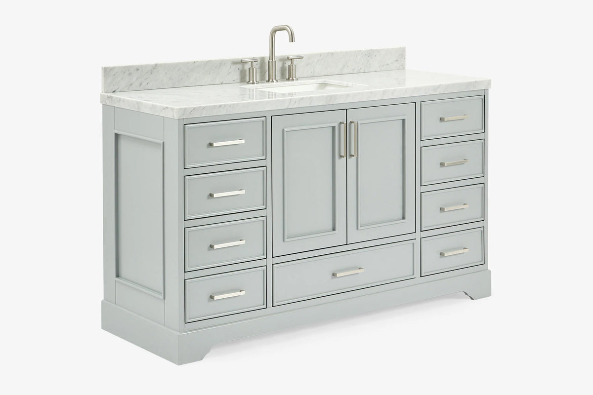 Ariel stafford 61 inch single rectangle sink vanity with carrara white marble countertop w/1.5" edge in white