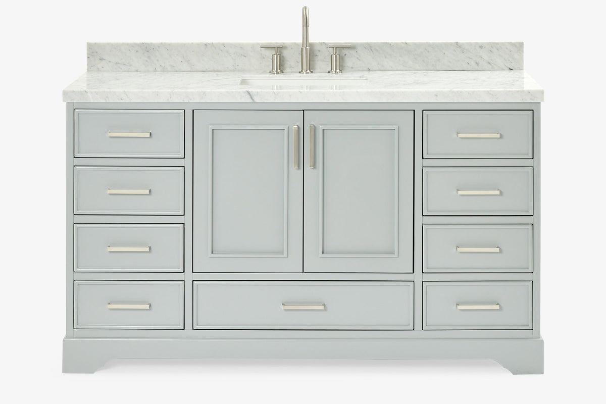 Ariel stafford 61 inch single rectangle sink vanity with carrara white marble countertop w/1.5" edge in white