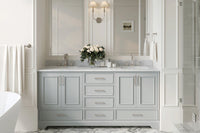 Ariel stafford 73 inch double rectangle sink vanity with carrara white marble countertop w/0.75" edge in white
