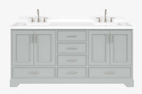 Ariel stafford 73 inch double rectangle sink vanity with carrara white marble countertop w/0.75" edge in white