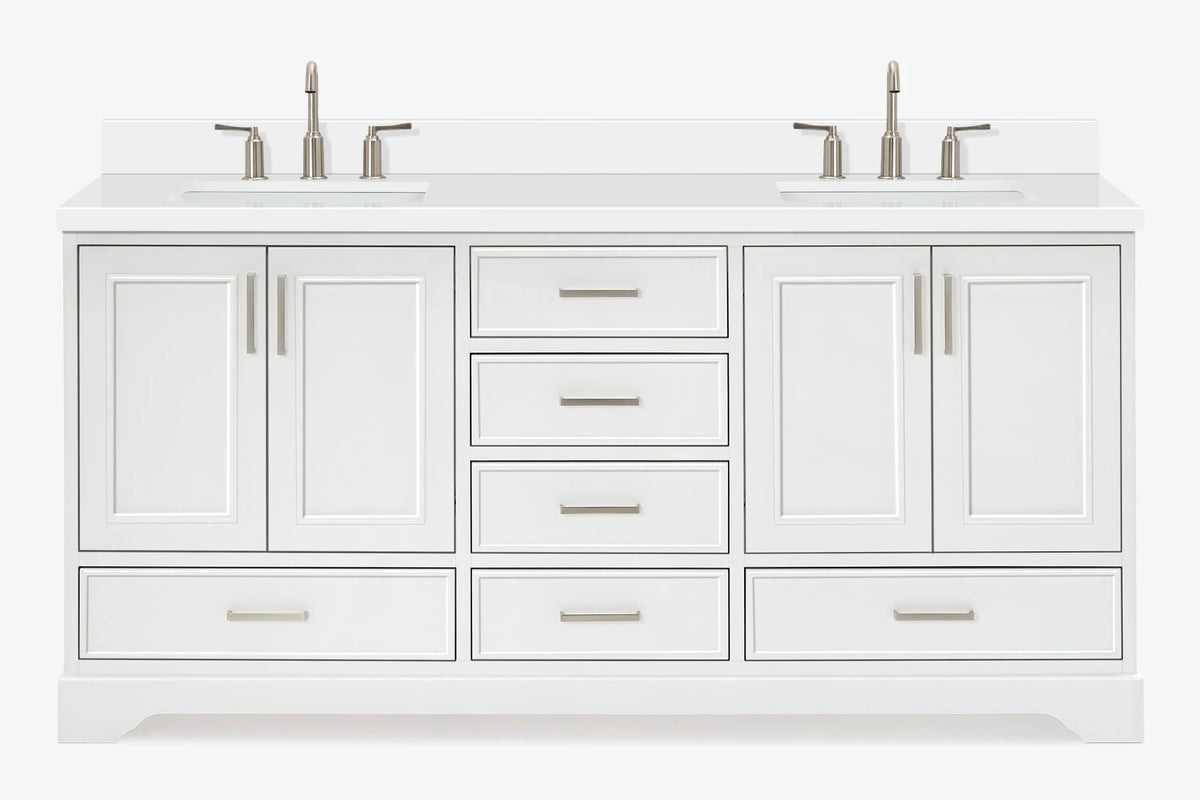 Ariel stafford 73 inch double rectangle sink vanity with carrara white marble countertop w/0.75" edge in white