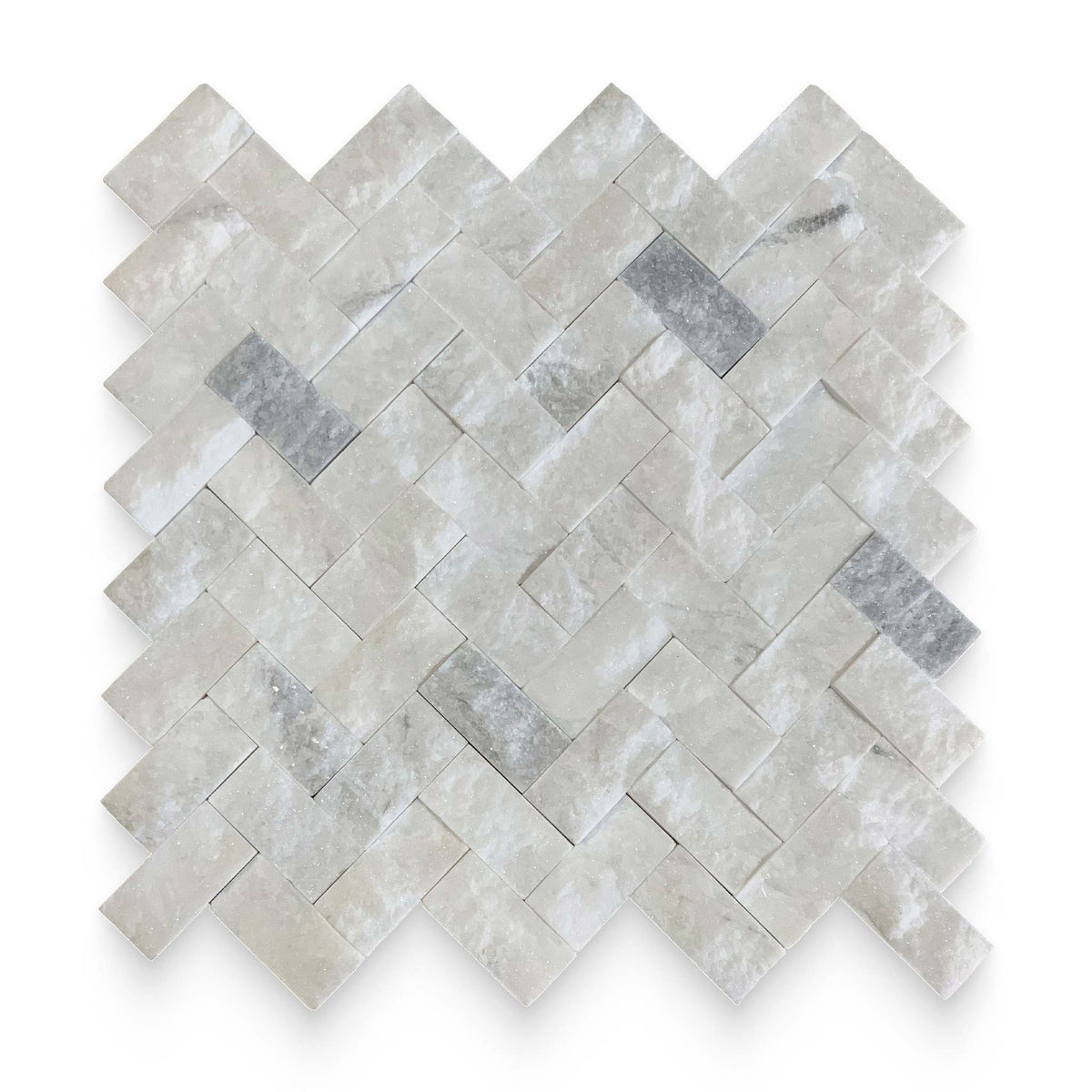 White lotus marble 1x2 Split Face Herringbone Mosaic