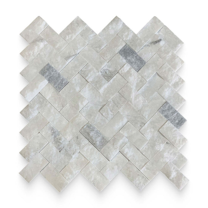 White lotus marble 1x2 Split Face Herringbone Mosaic