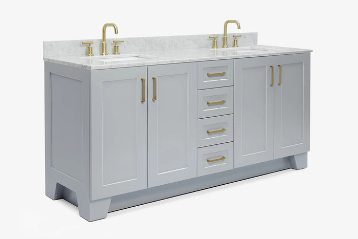 Ariel taylor (72"& 73") double rectangle sink vanity with marble (0.75" & 1.5") countertop.