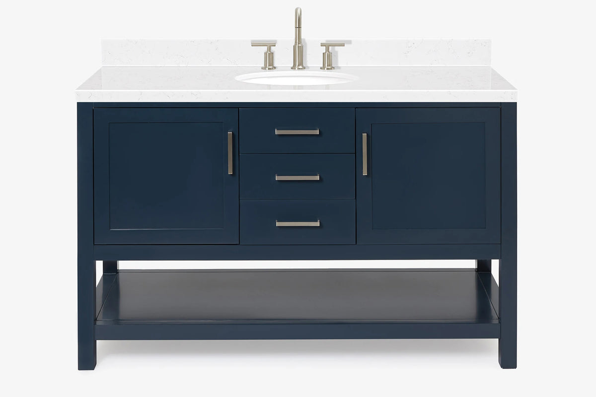 Ariel bayhill 54-55 in. oval sink vanity with carrara white marble (0.75,1.5) countertop