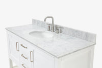 Ariel bayhill 54-55 in. oval sink vanity with carrara white marble (0.75,1.5) countertop