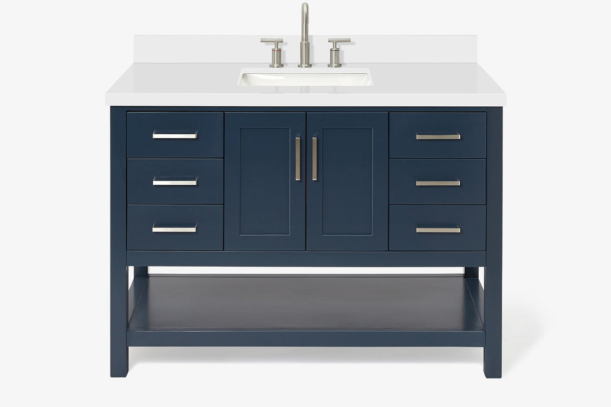 Ariel magnolia 49 in. rectangle sink vanity with 0.75 in. carrara white marble countertop in white