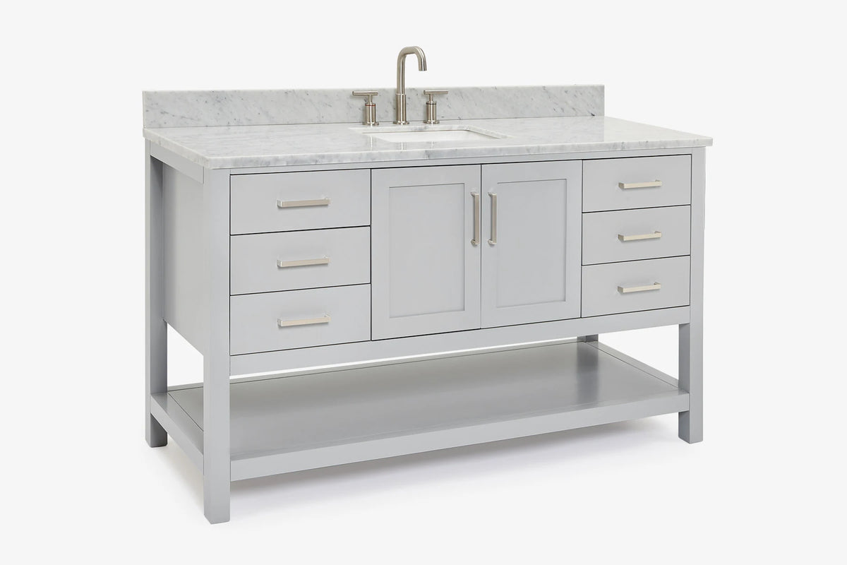 Ariel magnolia 61 in. rectangle sink vanity with 0.75 in. carrara white marble countertop in white