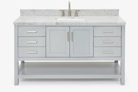 Ariel magnolia 61 in. rectangle sink vanity with 0.75 in. carrara white marble countertop in white