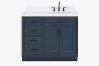 Ariel hepburn 43 in. right offset rectangle sink vanity with 0.75 in. carrara white countertop in white