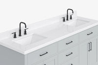 Ariel hepburn 72 in. double rectangle sink bathroom vanity with carrara white quartz countertop 1.5 edge in grey