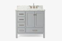 Ariel cambridge 36-37 in. right offset rectangle single sink vanity with carrara (0.75,1.5,2) in countertop