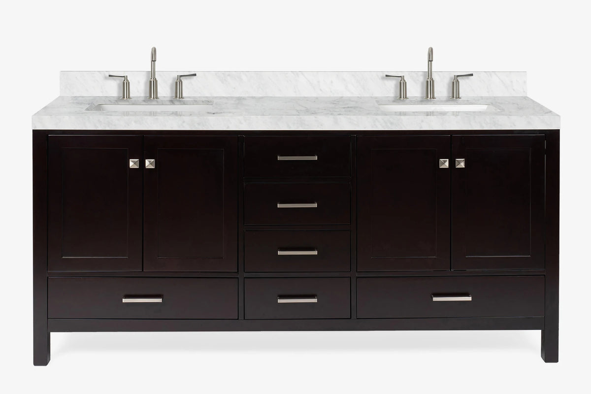 Ariel cambridge 72-73in. bathroom vanity double rectangle sink vanity with (0.75, 1.5, 2)in countertop