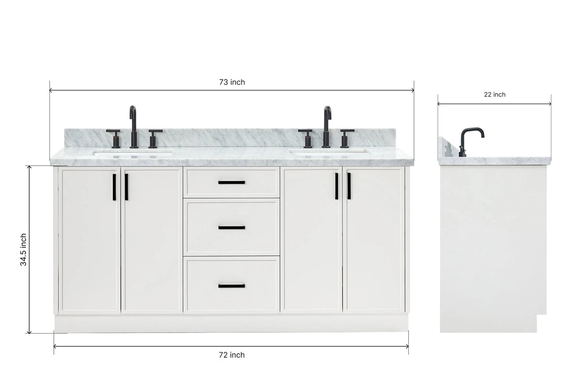 Ariel kelly 73 inch double rectangle sink bathroom vanity with countertop 1.5 inch edge