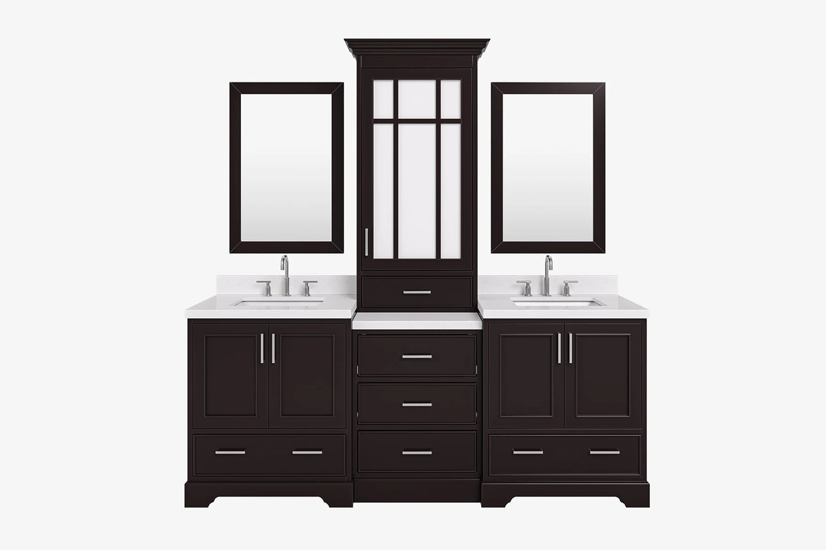 Ariel stafford 85 in. double rectangle sink vanity set with 1.5 in. carrara white marble countertops in white