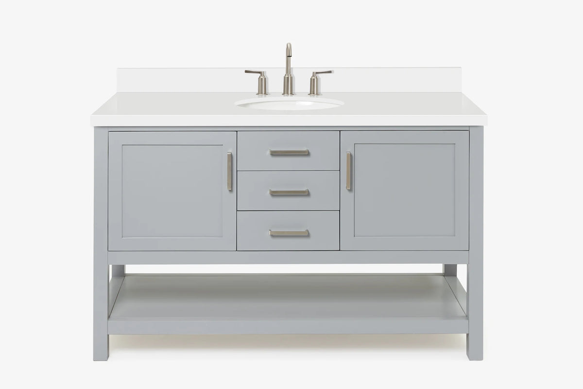 Ariel bayhill 54-55 in. oval sink vanity with carrara white marble (0.75,1.5) countertop