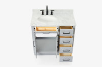 Skip to the beginning of the images gallery Ariel hepburn 37 in. left offset oval sink vanity with 0.75 in. carrara white countertop in white