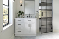 Ariel hepburn 43 in. right offset rectangle sink vanity with 0.75 in. carrara white countertop in white